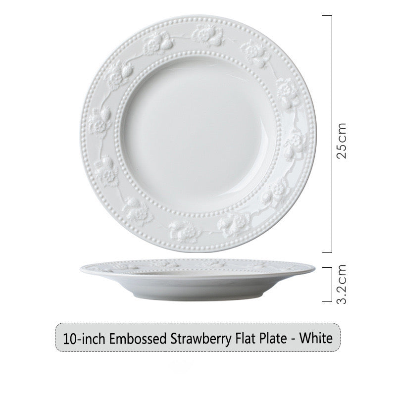 French Embossed Ceramic Strawberry Tableware