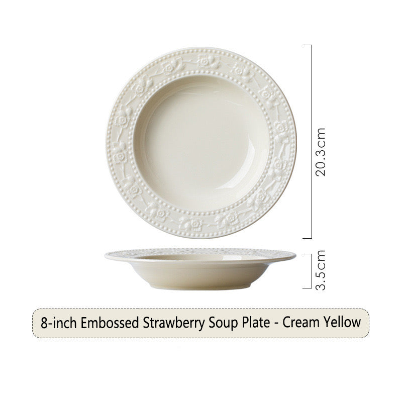 French Embossed Ceramic Strawberry Tableware