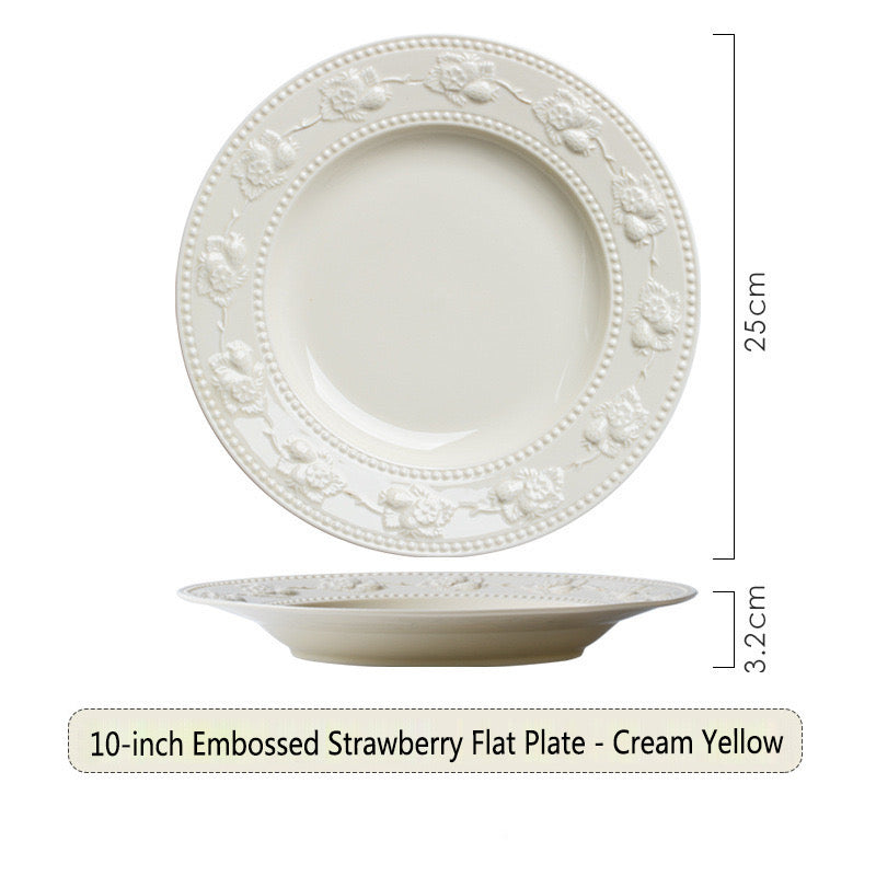 French Embossed Ceramic Strawberry Tableware