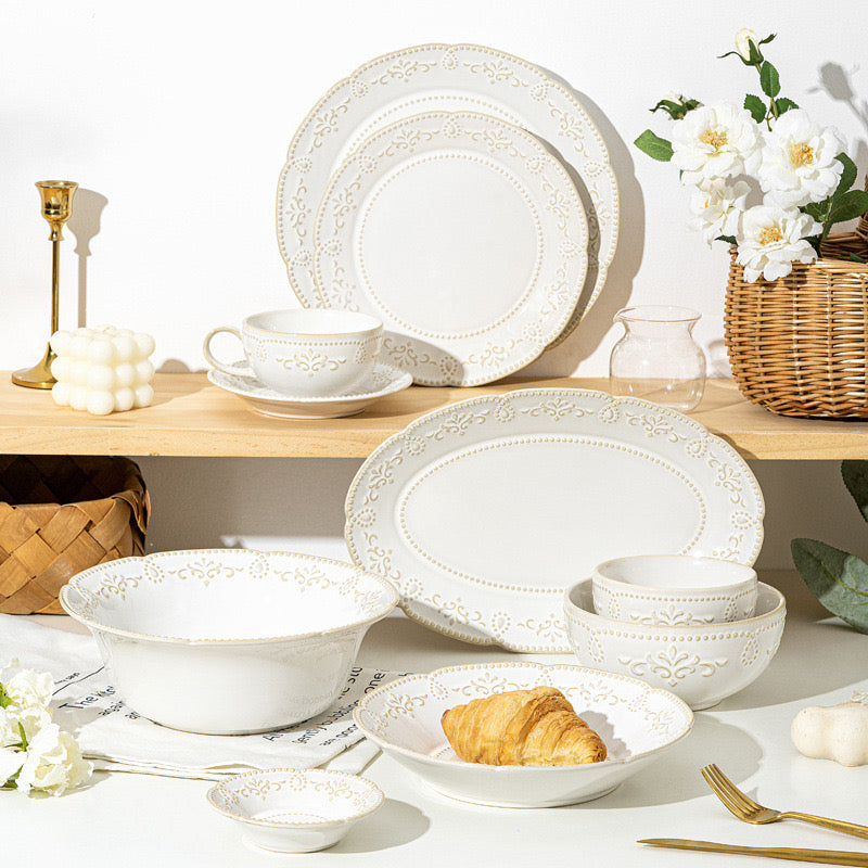 European-style embossed ceramic dinnerware set