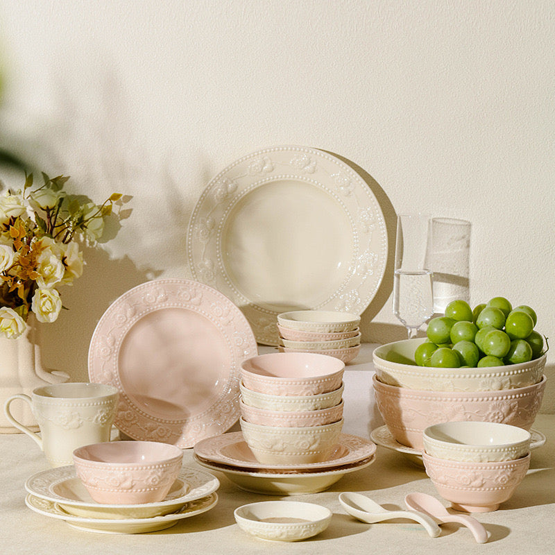French Embossed Ceramic Strawberry Tableware