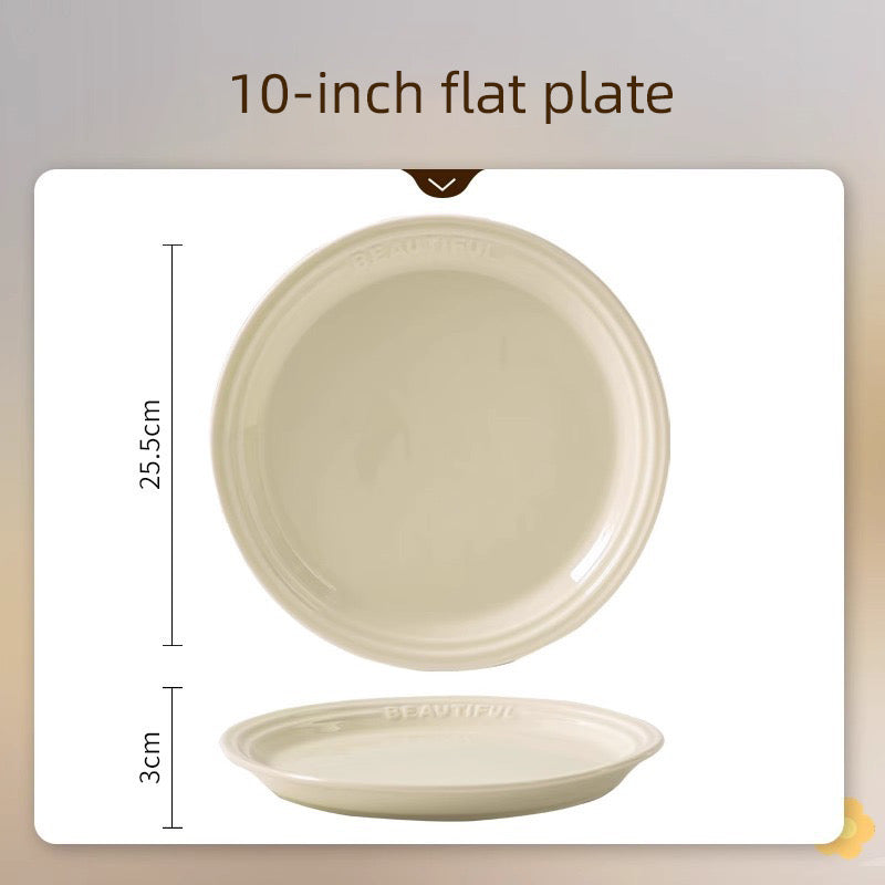 French Embossed Cream-Colored Ceramic Tableware