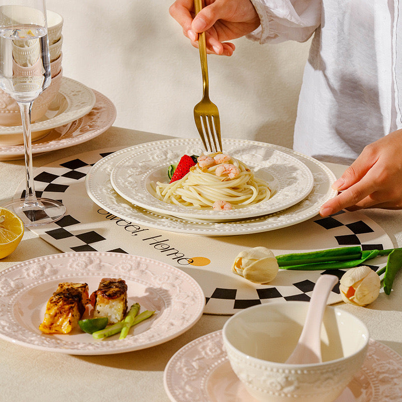 French Embossed Ceramic Strawberry Tableware