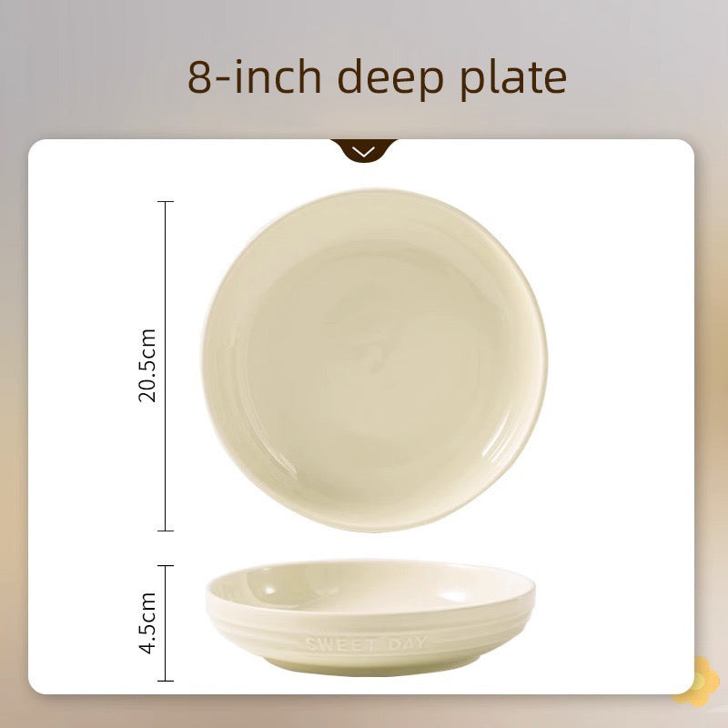 French Embossed Cream-Colored Ceramic Tableware