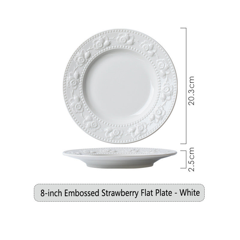 French Embossed Ceramic Strawberry Tableware