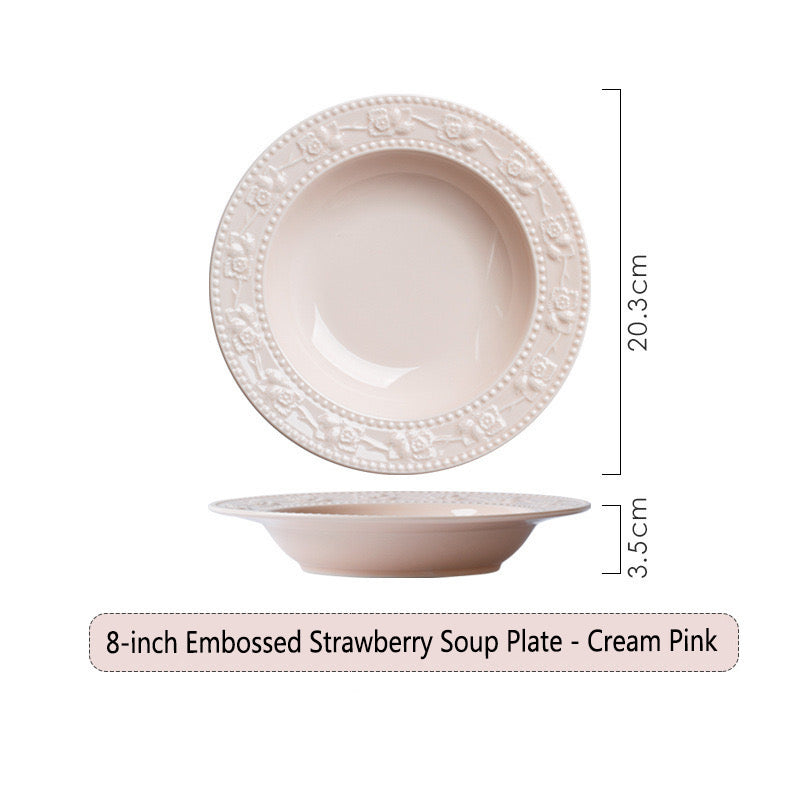 French Embossed Ceramic Strawberry Tableware