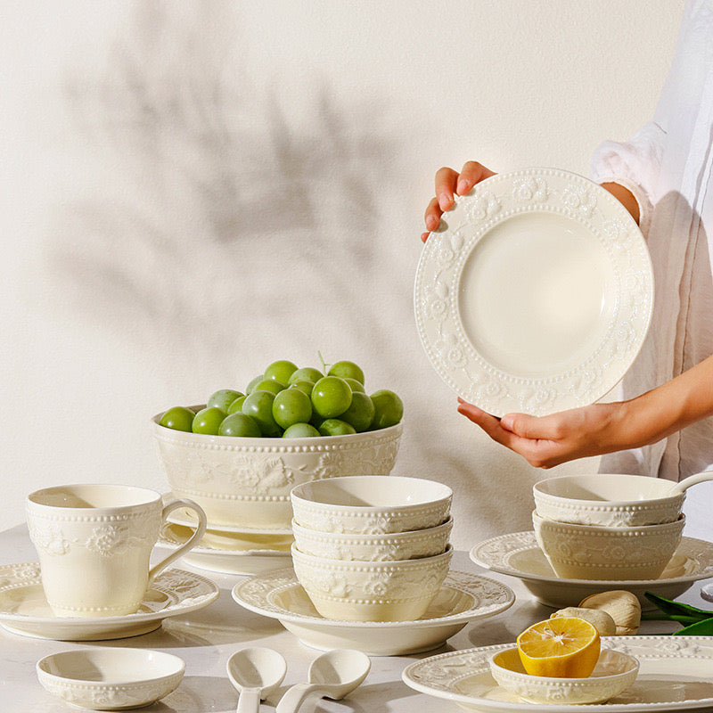French Embossed Ceramic Strawberry Tableware