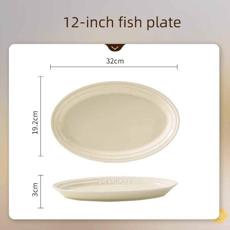 French Embossed Cream-Colored Ceramic Tableware