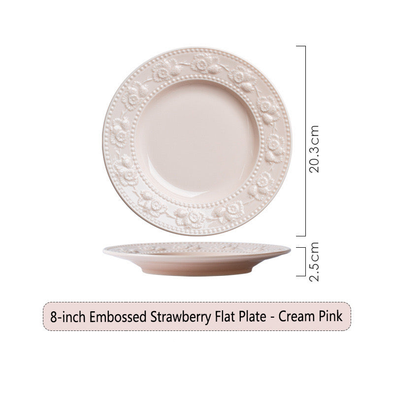 French Embossed Ceramic Strawberry Tableware