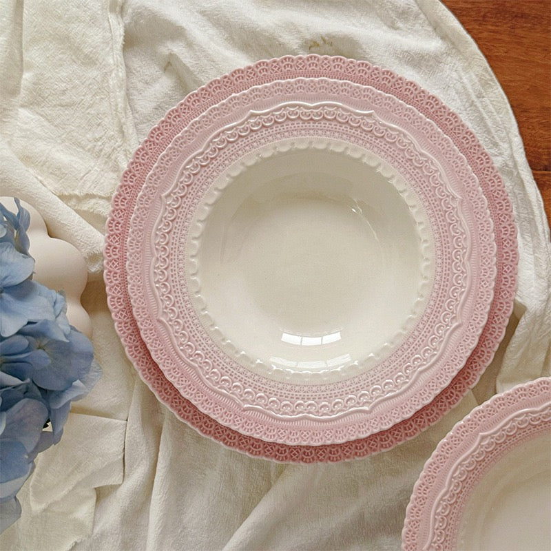 French Vintage Embossed Dinner Plate – Pink