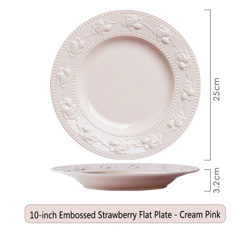 French Embossed Ceramic Strawberry Tableware