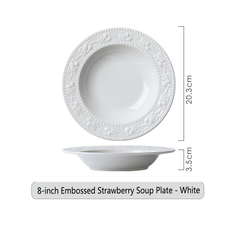 French Embossed Ceramic Strawberry Tableware