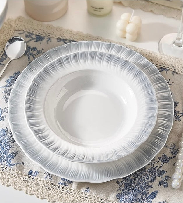 Lace Edge Elegance – French-Style Embossed Porcelain Dinnerware Set