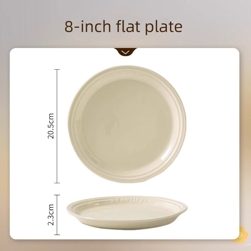 French Embossed 	Cream-Colored Ceramic Tableware