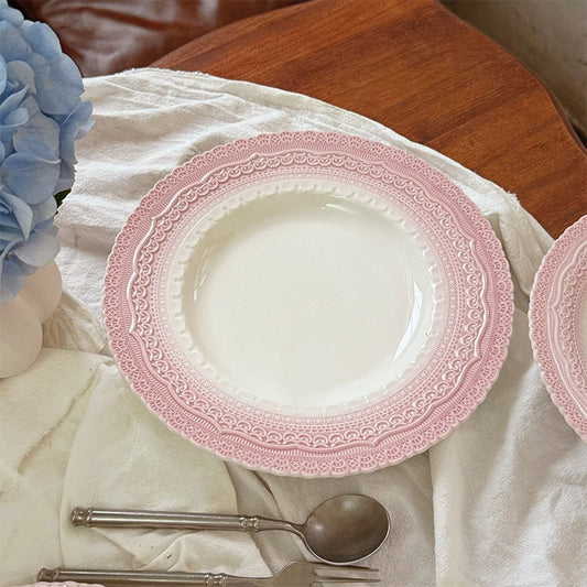 French Vintage Embossed Dinner Plate – Pink