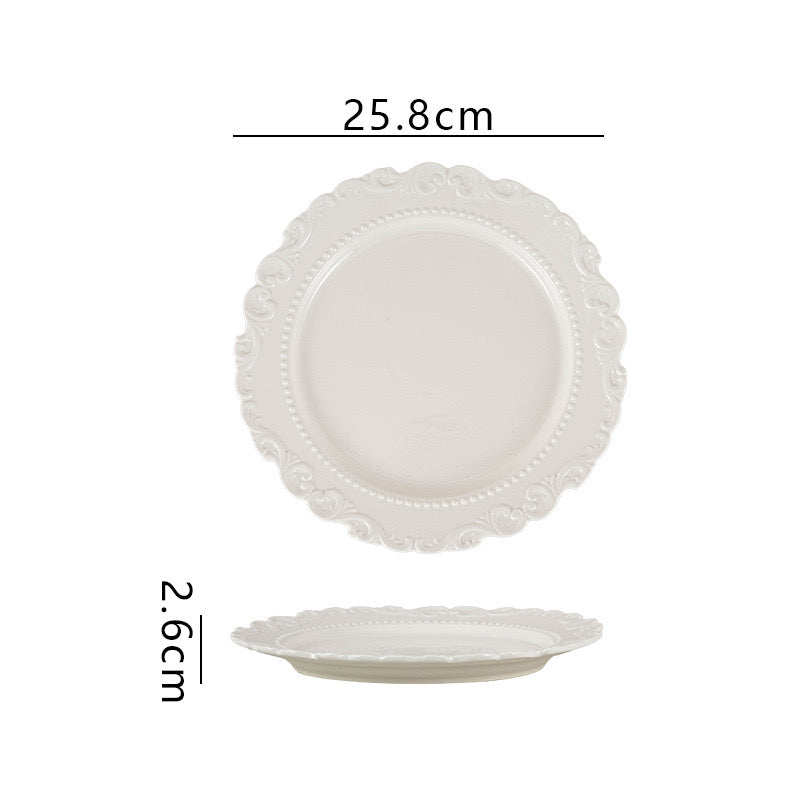 French-style Cream-colored Ceramic Western Dinner Plate with Floral Edge | Butter Yellow & White Plate