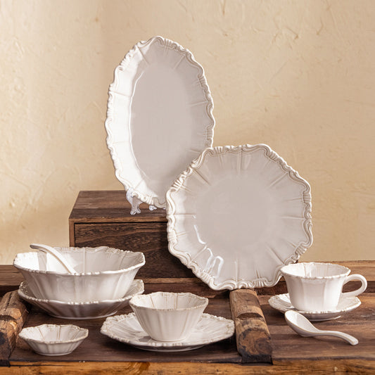 Elegant Ruffle-Edge Vintage Ceramic Dinnerware Set