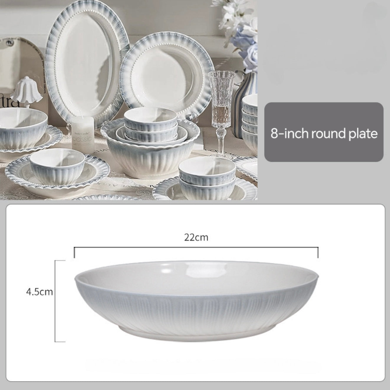 Lace Edge Elegance – French-Style Embossed Porcelain Dinnerware Set