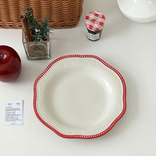 French Vintage Lace Embossed Ceramic Dinner Plate